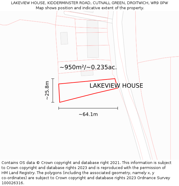 LAKEVIEW HOUSE, KIDDERMINSTER ROAD, CUTNALL GREEN, DROITWICH, WR9 0PW: Plot and title map