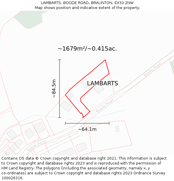 LAMBARTS, BOODE ROAD, BRAUNTON, EX33 2NW: Plot and title map