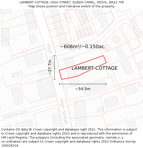 LAMBERT COTTAGE, HIGH STREET, QUEEN CAMEL, YEOVIL, BA22 7NF: Plot and title map