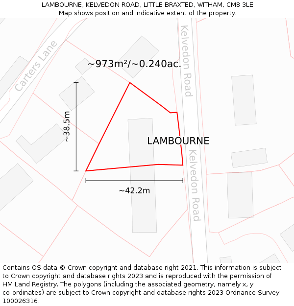 LAMBOURNE, KELVEDON ROAD, LITTLE BRAXTED, WITHAM, CM8 3LE: Plot and title map