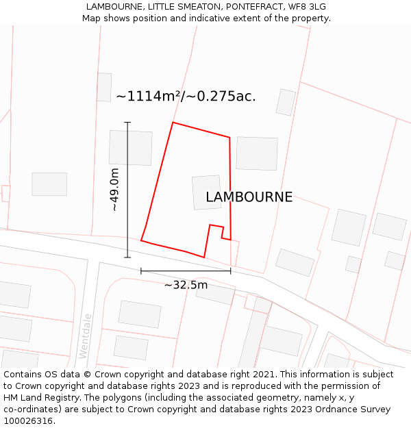 LAMBOURNE, LITTLE SMEATON, PONTEFRACT, WF8 3LG: Plot and title map