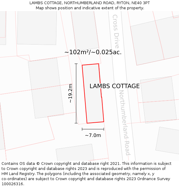 LAMBS COTTAGE, NORTHUMBERLAND ROAD, RYTON, NE40 3PT: Plot and title map