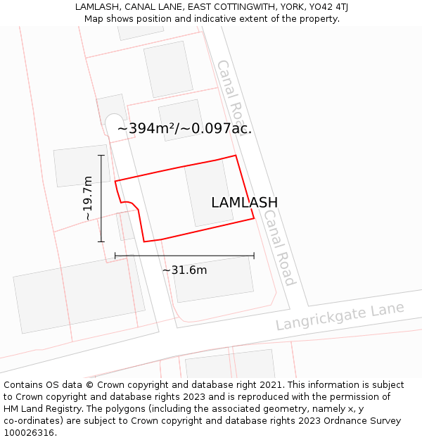 LAMLASH, CANAL LANE, EAST COTTINGWITH, YORK, YO42 4TJ: Plot and title map