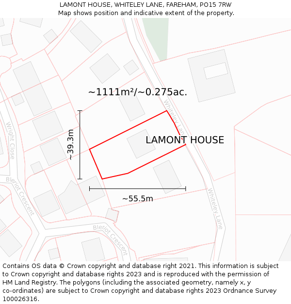 LAMONT HOUSE, WHITELEY LANE, FAREHAM, PO15 7RW: Plot and title map