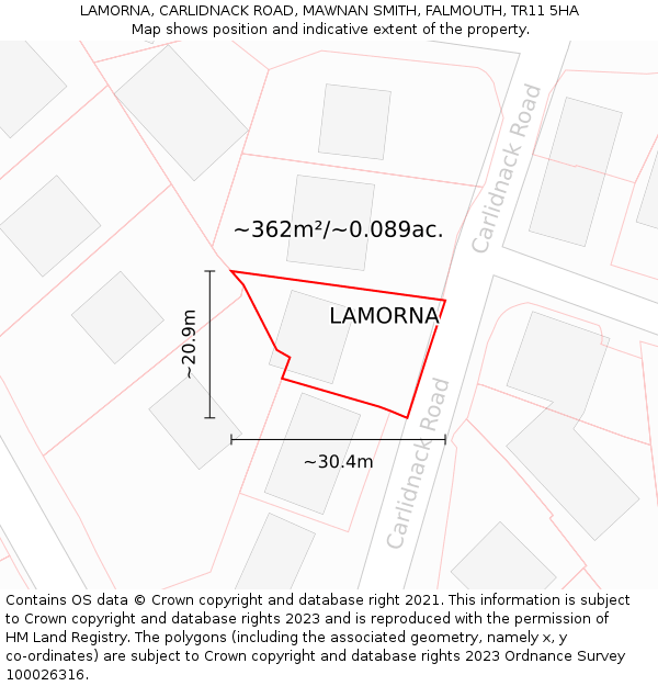 LAMORNA, CARLIDNACK ROAD, MAWNAN SMITH, FALMOUTH, TR11 5HA: Plot and title map