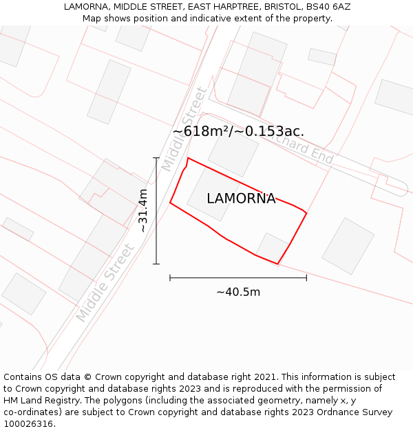 LAMORNA, MIDDLE STREET, EAST HARPTREE, BRISTOL, BS40 6AZ: Plot and title map