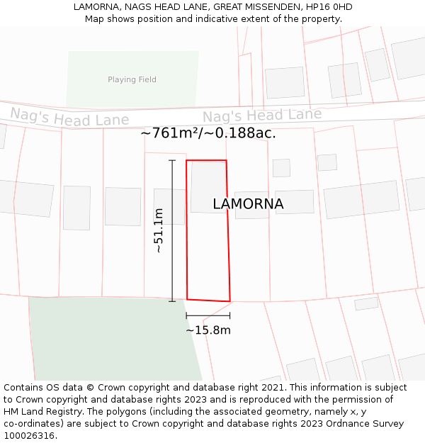 LAMORNA, NAGS HEAD LANE, GREAT MISSENDEN, HP16 0HD: Plot and title map