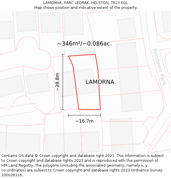 LAMORNA, PARC LEDRAK, HELSTON, TR13 0QL: Plot and title map