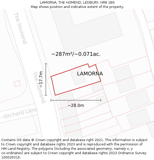 LAMORNA, THE HOMEND, LEDBURY, HR8 1BS: Plot and title map