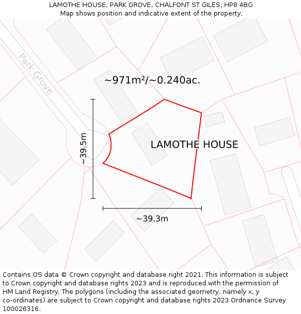 LAMOTHE HOUSE, PARK GROVE, CHALFONT ST GILES, HP8 4BG: Plot and title map