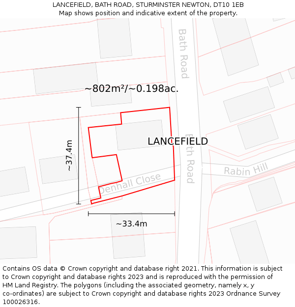 LANCEFIELD, BATH ROAD, STURMINSTER NEWTON, DT10 1EB: Plot and title map