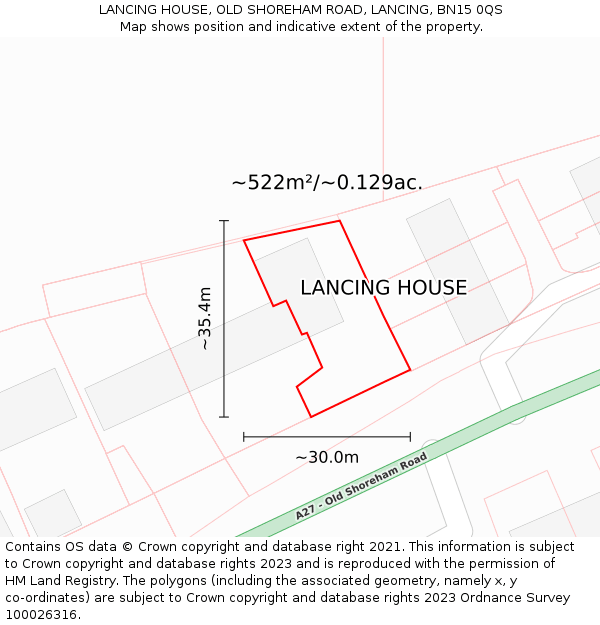 LANCING HOUSE, OLD SHOREHAM ROAD, LANCING, BN15 0QS: Plot and title map