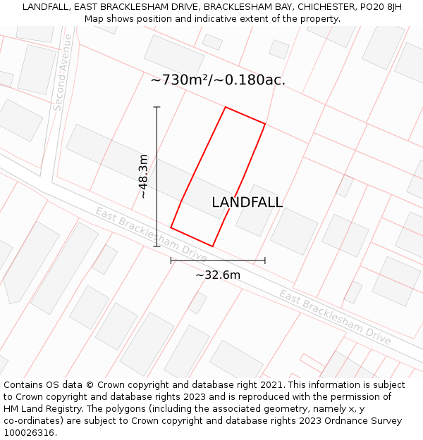 LANDFALL, EAST BRACKLESHAM DRIVE, BRACKLESHAM BAY, CHICHESTER, PO20 8JH: Plot and title map