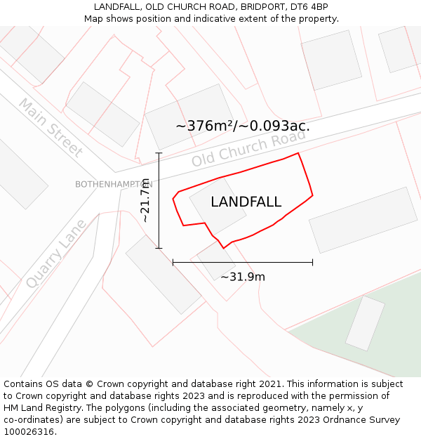 LANDFALL, OLD CHURCH ROAD, BRIDPORT, DT6 4BP: Plot and title map