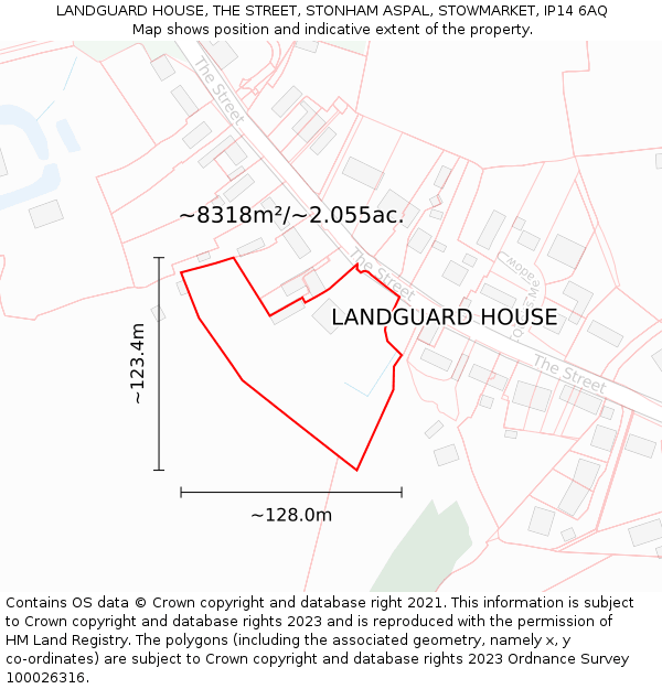 LANDGUARD HOUSE, THE STREET, STONHAM ASPAL, STOWMARKET, IP14 6AQ: Plot and title map