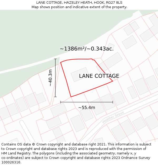 LANE COTTAGE, HAZELEY HEATH, HOOK, RG27 8LS: Plot and title map