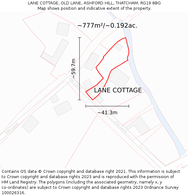 LANE COTTAGE, OLD LANE, ASHFORD HILL, THATCHAM, RG19 8BG: Plot and title map