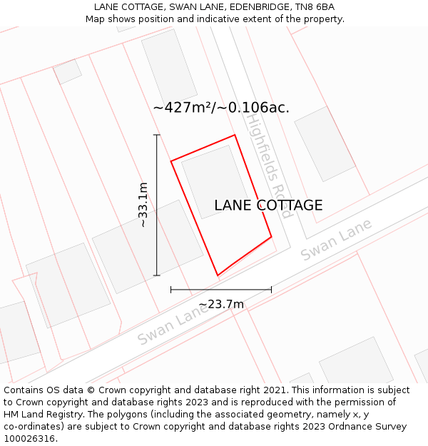 LANE COTTAGE, SWAN LANE, EDENBRIDGE, TN8 6BA: Plot and title map