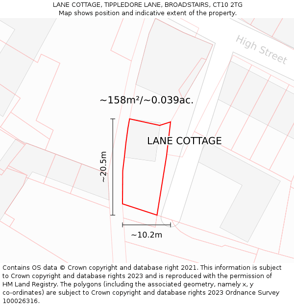 LANE COTTAGE, TIPPLEDORE LANE, BROADSTAIRS, CT10 2TG: Plot and title map