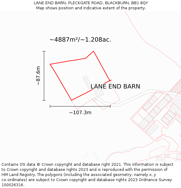 LANE END BARN, PLECKGATE ROAD, BLACKBURN, BB1 8QY: Plot and title map
