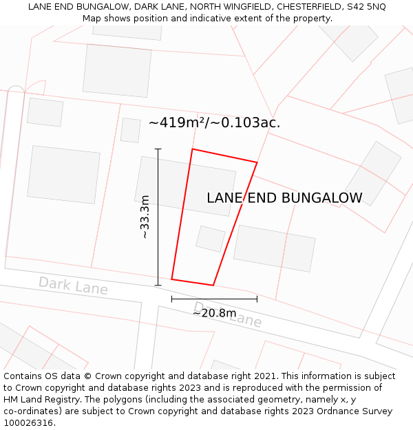 LANE END BUNGALOW, DARK LANE, NORTH WINGFIELD, CHESTERFIELD, S42 5NQ: Plot and title map