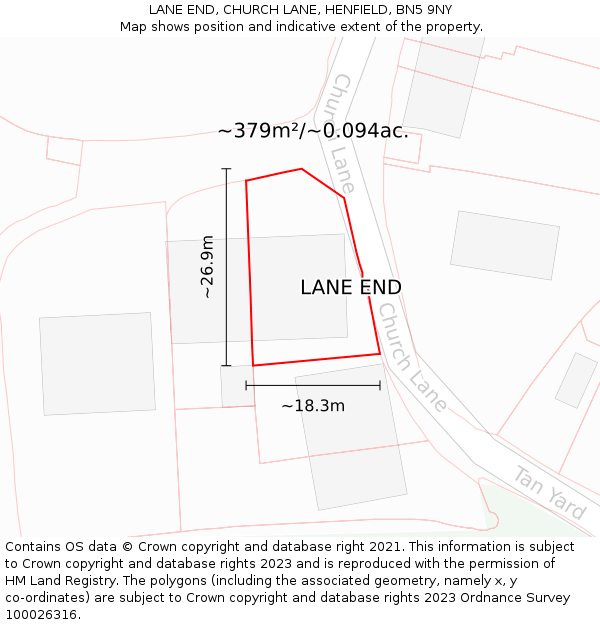 LANE END, CHURCH LANE, HENFIELD, BN5 9NY: Plot and title map