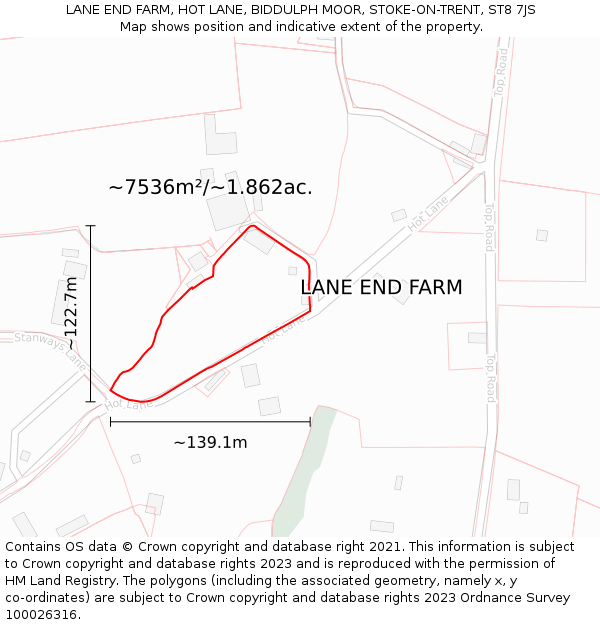 LANE END FARM, HOT LANE, BIDDULPH MOOR, STOKE-ON-TRENT, ST8 7JS: Plot and title map