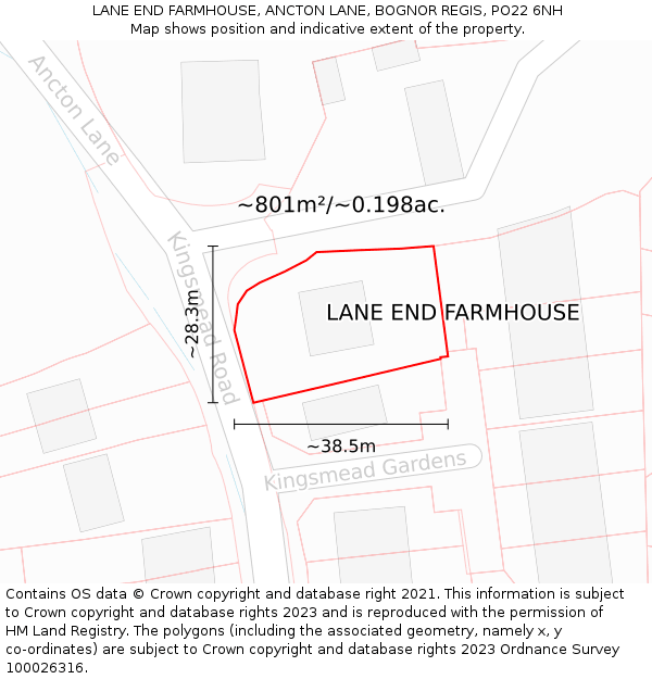 LANE END FARMHOUSE, ANCTON LANE, BOGNOR REGIS, PO22 6NH: Plot and title map