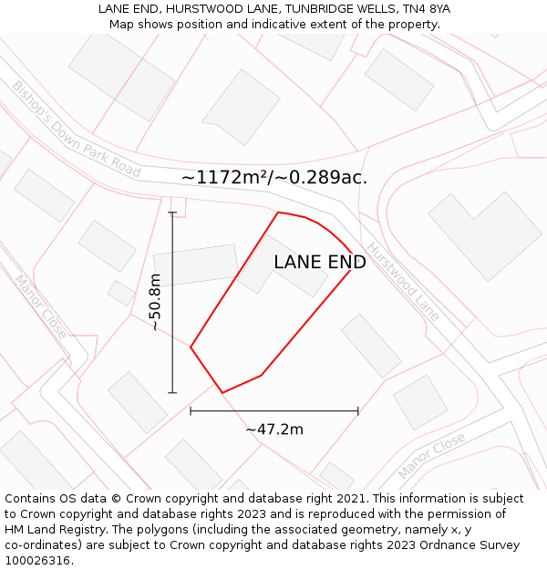 LANE END, HURSTWOOD LANE, TUNBRIDGE WELLS, TN4 8YA: Plot and title map