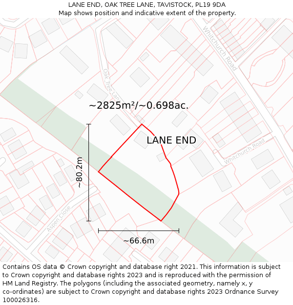 LANE END, OAK TREE LANE, TAVISTOCK, PL19 9DA: Plot and title map