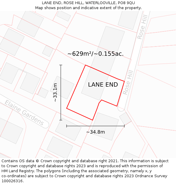 LANE END, ROSE HILL, WATERLOOVILLE, PO8 9QU: Plot and title map