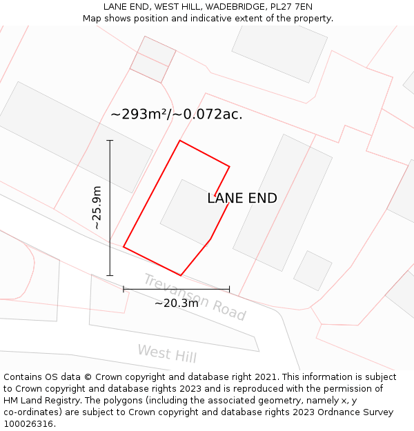 LANE END, WEST HILL, WADEBRIDGE, PL27 7EN: Plot and title map