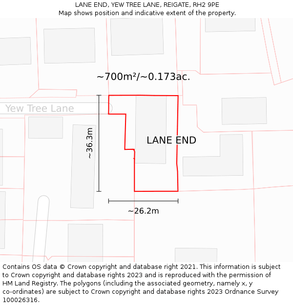 LANE END, YEW TREE LANE, REIGATE, RH2 9PE: Plot and title map