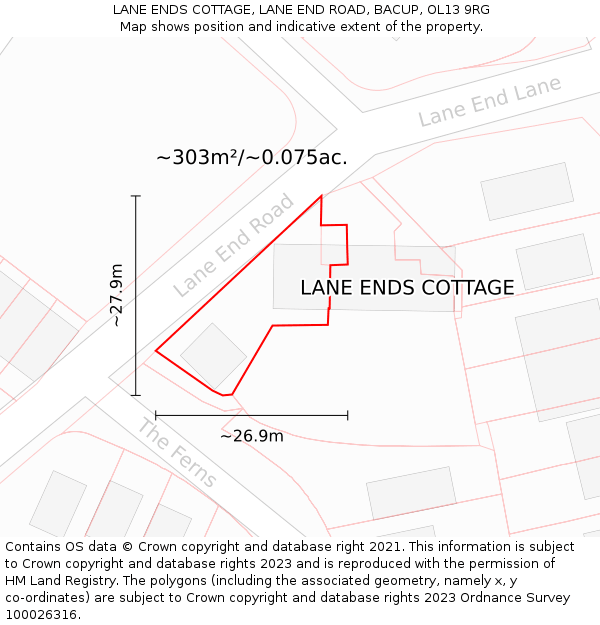 LANE ENDS COTTAGE, LANE END ROAD, BACUP, OL13 9RG: Plot and title map
