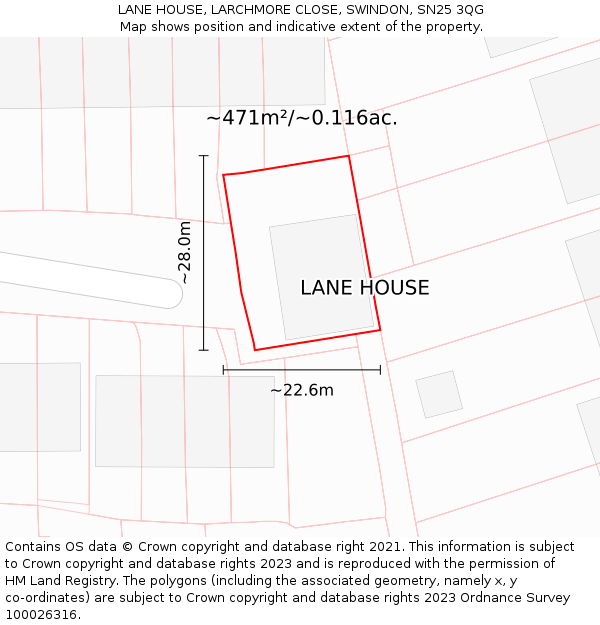 LANE HOUSE, LARCHMORE CLOSE, SWINDON, SN25 3QG: Plot and title map