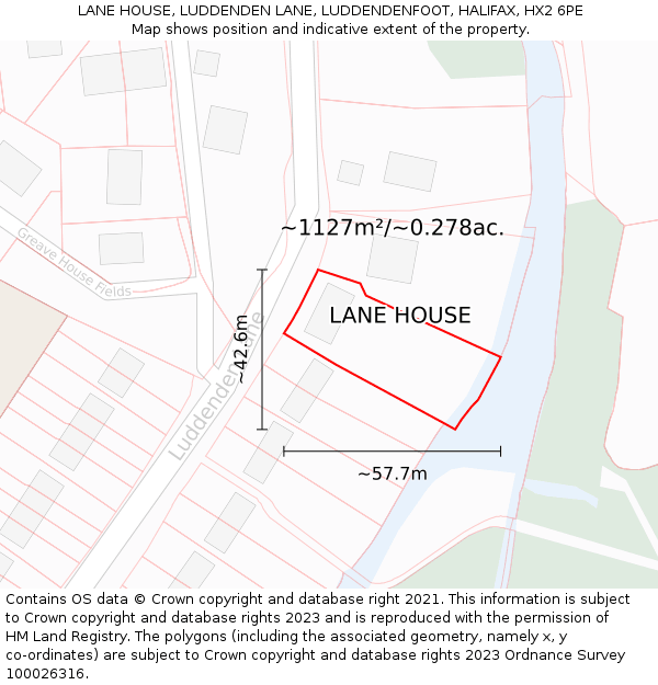 LANE HOUSE, LUDDENDEN LANE, LUDDENDENFOOT, HALIFAX, HX2 6PE: Plot and title map