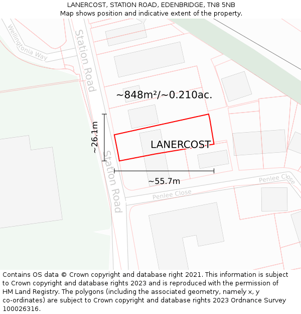 LANERCOST, STATION ROAD, EDENBRIDGE, TN8 5NB: Plot and title map