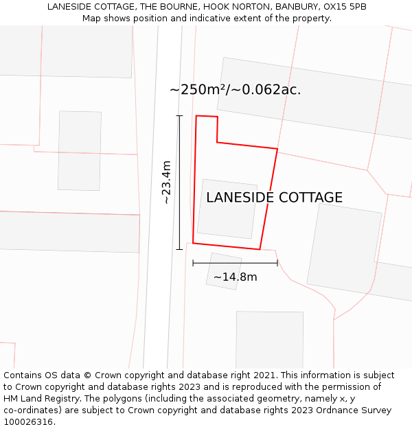 LANESIDE COTTAGE, THE BOURNE, HOOK NORTON, BANBURY, OX15 5PB: Plot and title map