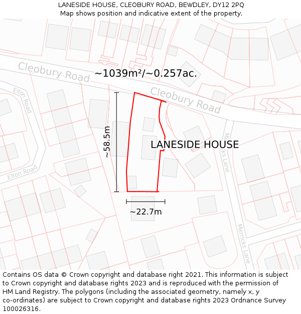 LANESIDE HOUSE, CLEOBURY ROAD, BEWDLEY, DY12 2PQ: Plot and title map