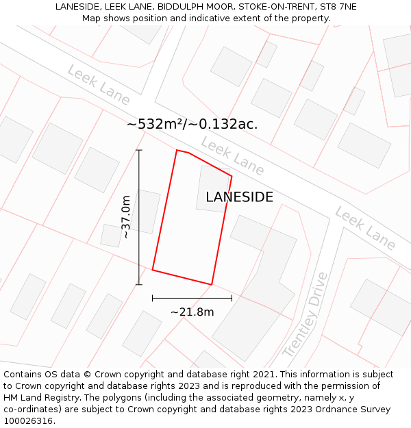 LANESIDE, LEEK LANE, BIDDULPH MOOR, STOKE-ON-TRENT, ST8 7NE: Plot and title map