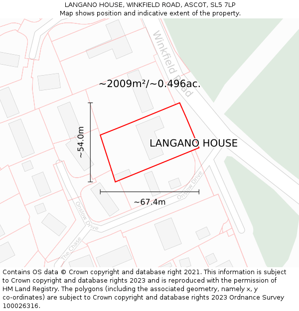 LANGANO HOUSE, WINKFIELD ROAD, ASCOT, SL5 7LP: Plot and title map
