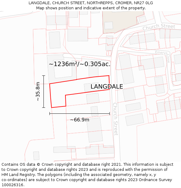 LANGDALE, CHURCH STREET, NORTHREPPS, CROMER, NR27 0LG: Plot and title map