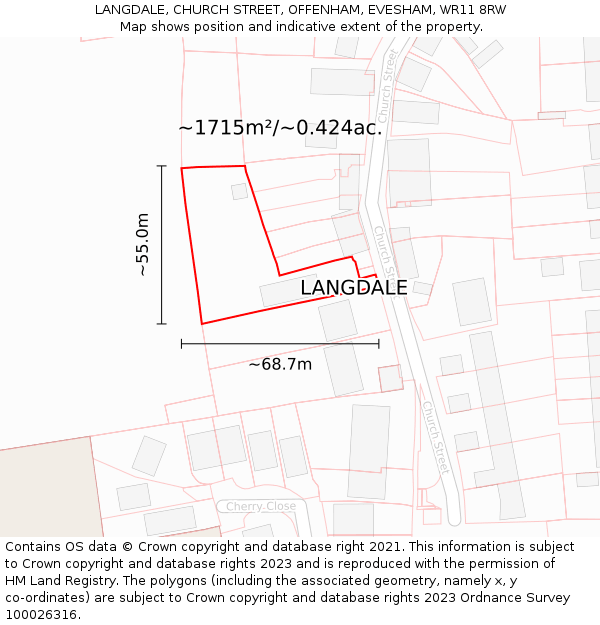LANGDALE, CHURCH STREET, OFFENHAM, EVESHAM, WR11 8RW: Plot and title map