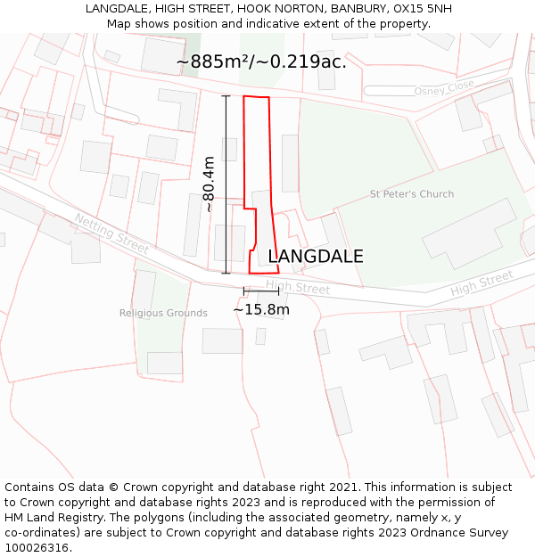 LANGDALE, HIGH STREET, HOOK NORTON, BANBURY, OX15 5NH: Plot and title map