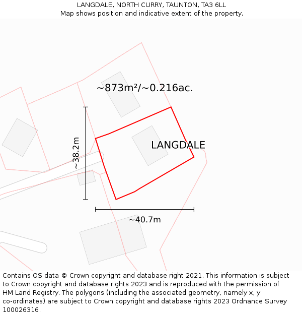 LANGDALE, NORTH CURRY, TAUNTON, TA3 6LL: Plot and title map