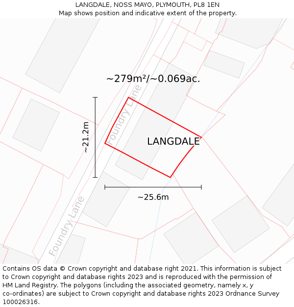 LANGDALE, NOSS MAYO, PLYMOUTH, PL8 1EN: Plot and title map