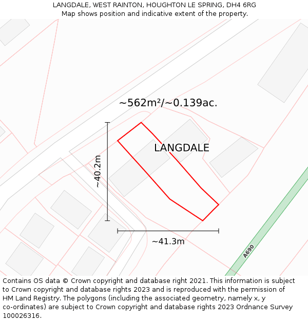 LANGDALE, WEST RAINTON, HOUGHTON LE SPRING, DH4 6RG: Plot and title map