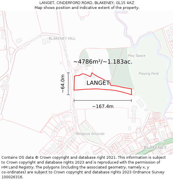 LANGET, CINDERFORD ROAD, BLAKENEY, GL15 4AZ: Plot and title map