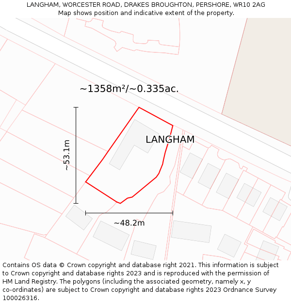 LANGHAM, WORCESTER ROAD, DRAKES BROUGHTON, PERSHORE, WR10 2AG: Plot and title map