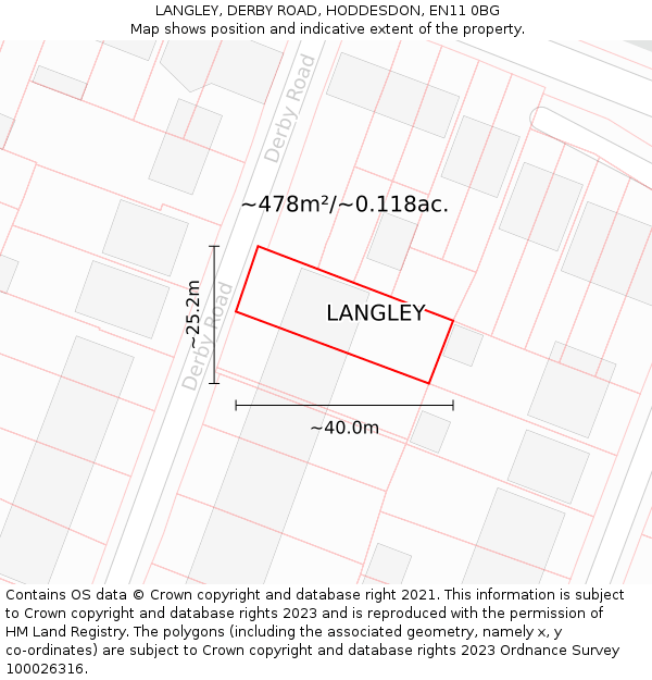 LANGLEY, DERBY ROAD, HODDESDON, EN11 0BG: Plot and title map